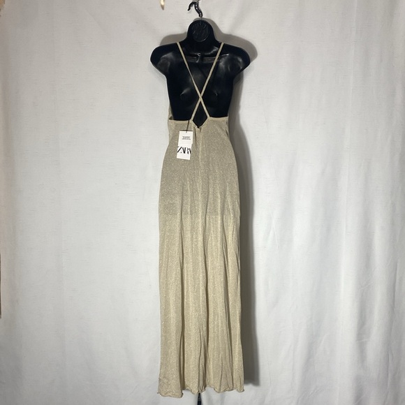 ZARA Metallic Thread Knit Maxi Dress in Golden Size M - Picture 5 of 9